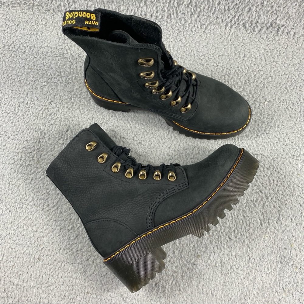 NEW Dr. Martens Leona Combat Boot Leather Black Milled Nubuck Womens 8 Lace Up - Picture 14 of 14